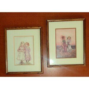 Lisi Martin Drawings Art Print Set Of Two. Holly Hobby Girls Signed Framed 10x8
